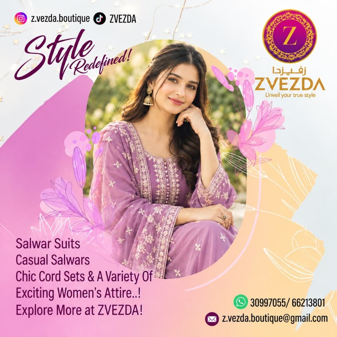 ZVEZDA campaign flyer: Style Redefined, salwar suits, casual salwars and chic cord sets